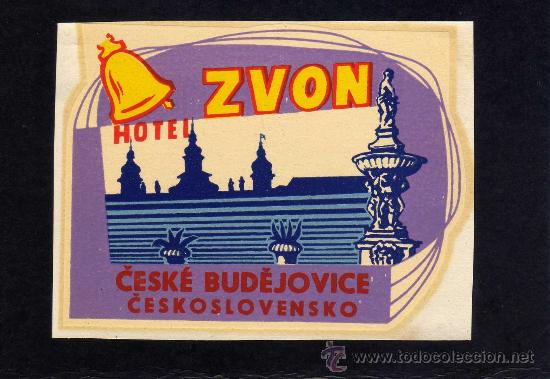 Etiquetas antiguas: ETIQUETA HOTEL    -         HOTEL ZVON - CESKE BUDEJOVICE - CHECOSLOVAQUIA . 7 X 9 CM