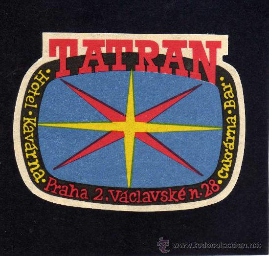 Etiquetas antiguas: ETIQUETA HOTEL    -         HOTEL TATRAN - PRAHA - CHECOSLOVAQUIA. 6.50 X 8.50 CM.