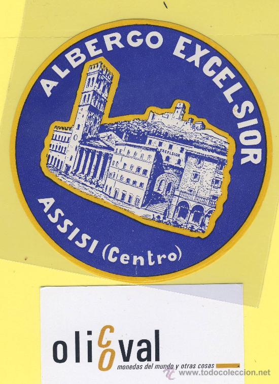 Etiquetas antiguas: ETIQUETA  HOTEL- italia assisi albergo excelsior 115 mm ilustracion-