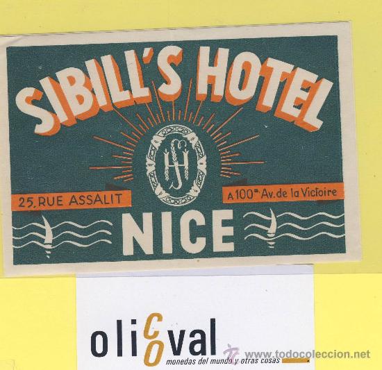 Etiquetas antiguas: ETIQUETA HOTEL- francia nice sibill&acute;s hotel 12 x 80 mmilustracion-