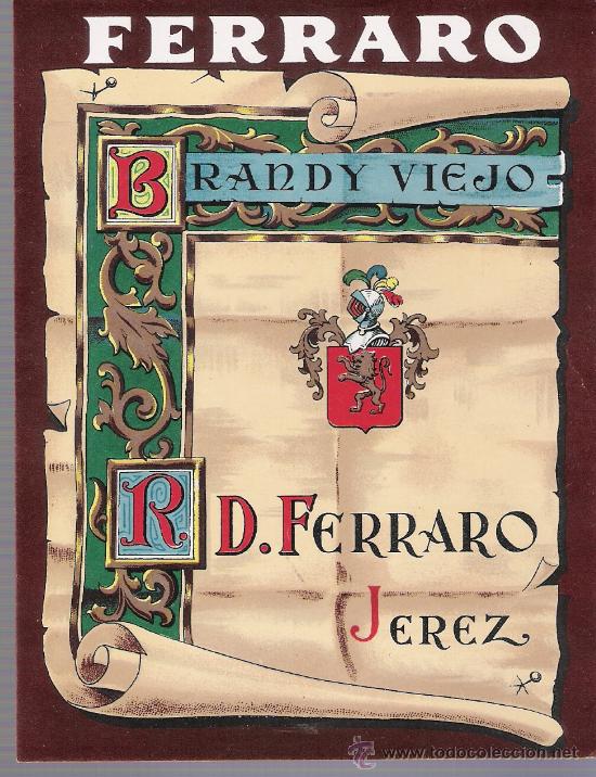 Etiquetas antiguas: Brandy Viejo Ferraro. Jerez. - Foto 1