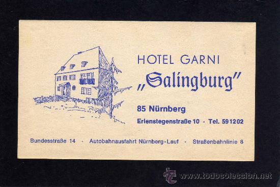 Etiquetas antiguas: ETIQUETA HOTEL    -             HOTEL GARNI GALINGBURG -  NURNBERG - ALEMANIA.