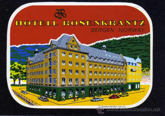 Etiquetas antiguas: ETIQUETA HOTEL    -              HOTEL ROSENKRANTZ - BERGEN - NORUEGA.
