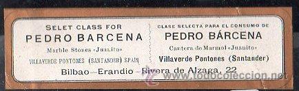 Alte Etiketten: RARA ETIQUETA PARA LA EXPORTACION. PEDRO BARCENA.