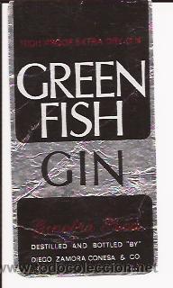 Etiquetas antiguas: ETIQUETA DE  GINEBRA GREEN FISH