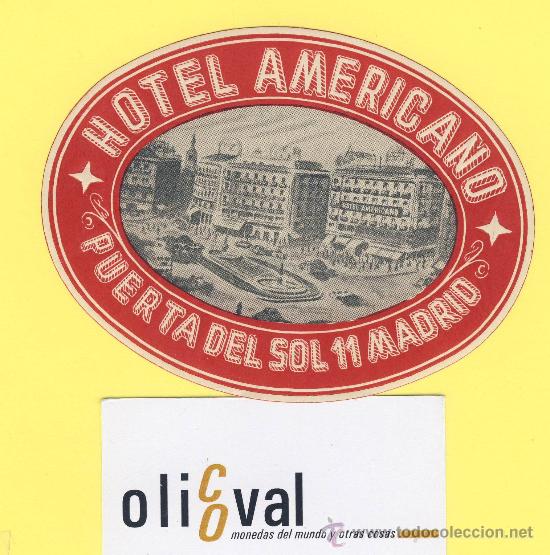 Etiquetas antiguas: ETIQUETA HOTEL- hotel americano -madrid- oval 115 mm ilustracion.-