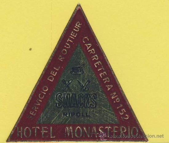 Etiquetas antiguas: ETIQUETA HOTEL- hotel monasterio ripoll girona termoimpresion 52 x 50 mm -