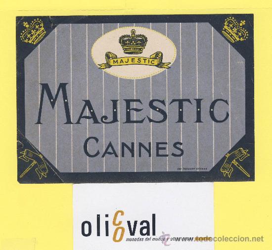 Etiquetas antiguas: ETIQUETA  HOTEL- hotel majestic cannes francia medidas-135 x 95  mm hueco