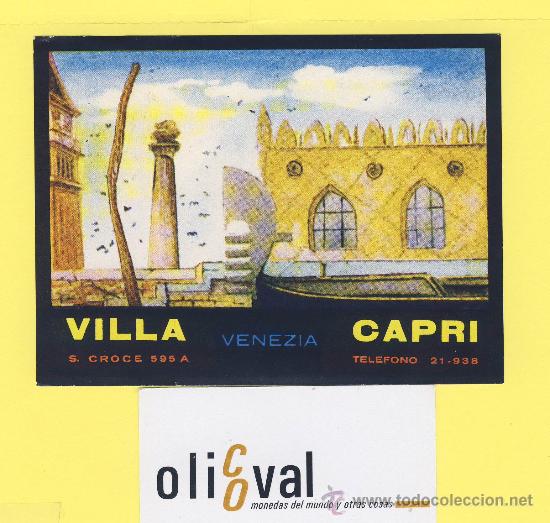 Etiquetas antiguas: ETIQUETA HOTEL- hotel villa capri venezia - italia-datada ilustracion hueco 128 x 95 mm