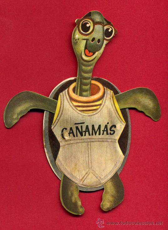 Old Labels: ETIQUETA ,PUBLICIDAD TEXTIL CA&Ntilde;AMAS, TROQUELADO, MOVIBLE, ORIGINAL A&Ntilde;OS 40, TORTUGA