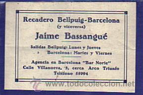 Alte Etiketten: ETIQUETA RECADERO BELLPUIG-BARCELONA JAIME BASSANGU&Eacute; - A&Ntilde;OS 20/30
