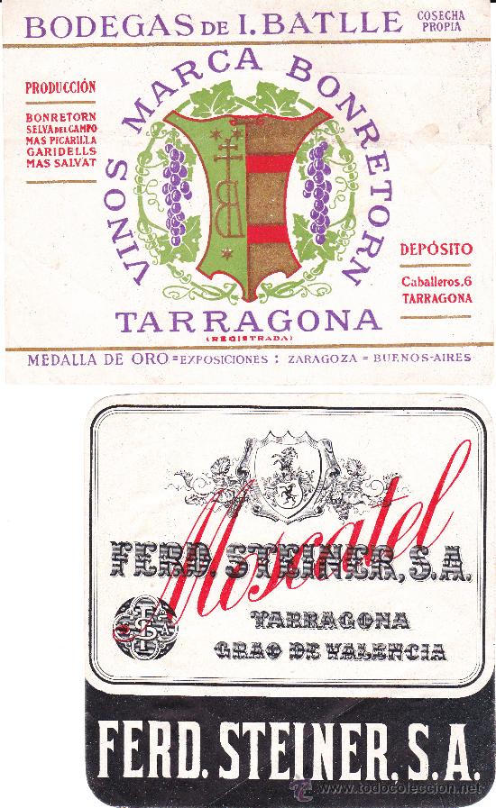Etiquetas antiguas: 2 etiquetasvinos de Tarragona