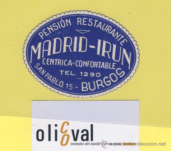 Etiquetas antiguas: ETIQUETA HOTEL- hotel madrid -irun burgos procedente de muestrario oval 85 mm