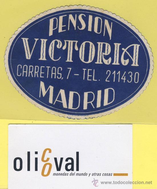 Etiquetas antiguas: ETIQUETA  HOTEL-  Pension  Victoria Madrid oval 95 mm