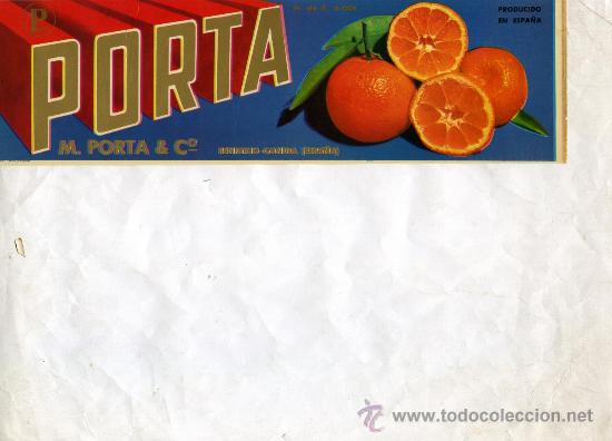 Etiquetas antiguas: ETIQUETA DE NARANJAS M.PORTA& Co (GANDIA, VALENCIA), 27x 8 cm