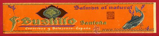 Old Labels: ETIQUETA CONSERVAS , F. BUSTILLO , LANGOSTA AL NATURAL , SANTO&Ntilde;A CANTABRIA , ORIGINAL, E981