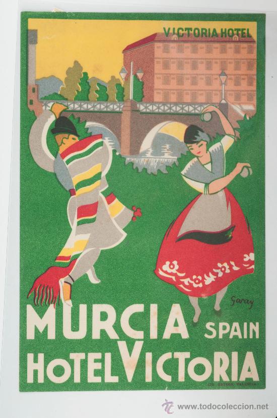 Etiquetas antiguas: Etiqueta de Hotel - Hotel Victoria (Murcia), dibujo de Garay