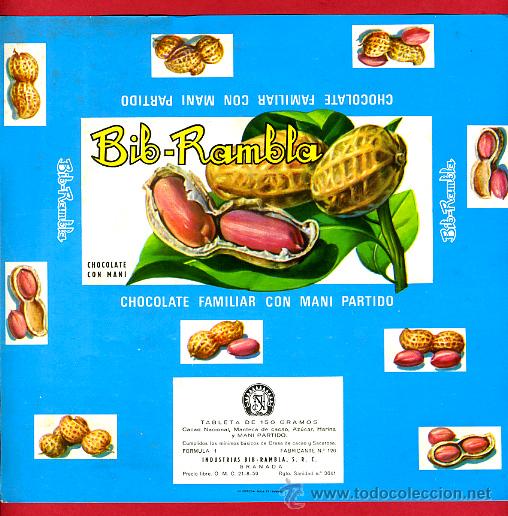 Alte Etiketten: ETIQUETA CARTEL CHOCOLATES, BIB-RAMBLA , CON MANI PARTIDO , GRANADA , PUBLICIDAD, ORIGINAL, G40