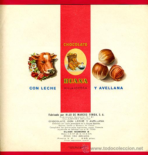 Alte Etiketten: ETIQUETA CARTEL CHOCOLATES, BUANA , AVELLANA , VILLAJOYOSA ALICANTE , PUBLICIDAD, ORIGINAL, G50