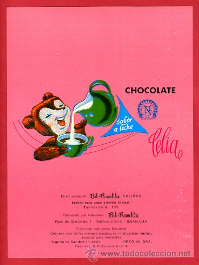 Alte Etiketten: ETIQUETA CARTEL CHOCOLATES, CELIA , LECHE , BIB-RAMBLA GRANADA , PUBLICIDAD, ORIGINAL, G51
