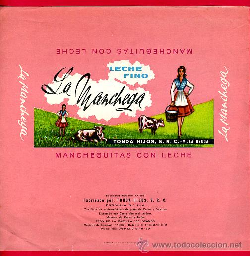 Alte Etiketten: ETIQUETA CARTEL CHOCOLATES, LA MANCHEGA CON LECHE , VILLAJOYOSA ALICANTE , PUBLICIDAD, ORIGINAL, G78