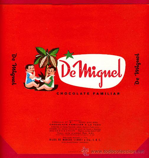 Alte Etiketten: ETIQUETA CARTEL CHOCOLATES, DE MIGUEL FAMILIAR , VILLAJOYOSA ALICANTE , PUBLICIDAD, ORIGINAL, G80