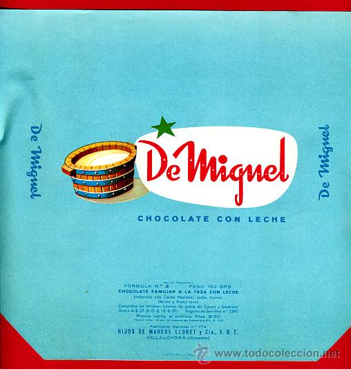 Alte Etiketten: ETIQUETA CARTEL CHOCOLATES, DE MIGUEL CON LECHE , VILLAJOYOSA ALICANTE , PUBLICIDAD, ORIGINAL, G81