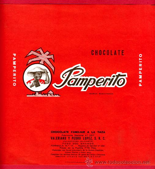 Alte Etiketten: ETIQUETA CARTEL CHOCOLATES, PAMPERITO , VILLAJOYOSA ALICANTE , PUBLICIDAD, ORIGINAL, G87