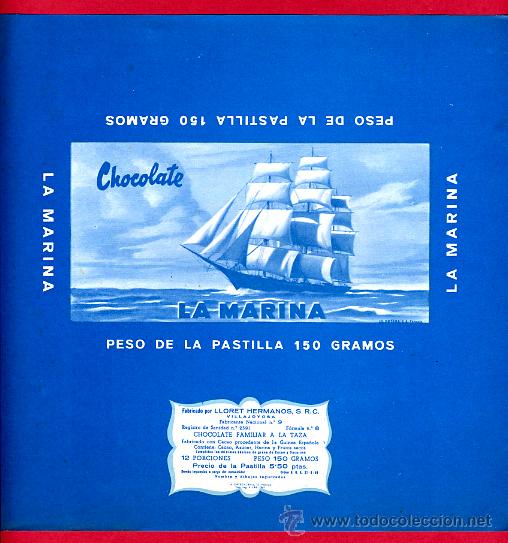 Alte Etiketten: ETIQUETA CARTEL CHOCOLATES, LA MARINA , BARCO ,VILLAJOYOSA ALICANTE, PUBLICIDAD, ORIGINAL, G88