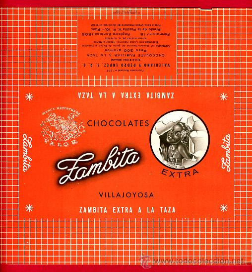 Alte Etiketten: ETIQUETA CARTEL CHOCOLATES, ZAMBITA EXTRA , VILLAJOYOSA ALICANTE , PUBLICIDAD, ORIGINAL, G99