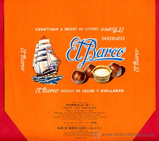 Etichette antiche: ETIQUETA CARTEL CHOCOLATES, EL BARCO LECHE Y .. , VILLAJOYOSA ALICANTE , PUBLICIDAD, ORIGINAL, G107