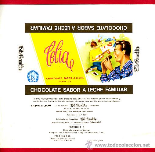 Etichette antiche: ETIQUETA CARTEL CHOCOLATES, CELIA , LECHE FAMILIAR, BIB-RAMBLA , GRANADA , ORIGINAL, G123