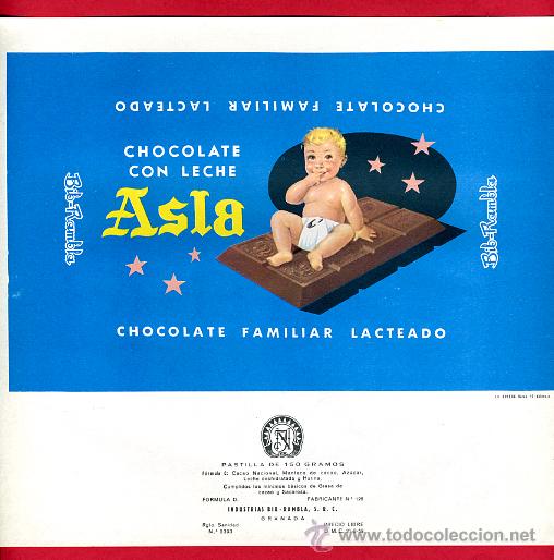 Etichette antiche: ETIQUETA CARTEL CHOCOLATES, ASLA , FAMILIAR LACTEADO , BIB-RAMBLA , GRANADA , ORIGINAL, G124B