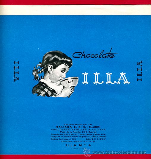 Etichette antiche: ETIQUETA CARTEL CHOCOLATES, ILLA , A LA TAZA , VILLAJOYOSA ALICANTE , ORIGINAL, G132
