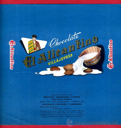 Etichette antiche: ETIQUETA CARTEL CHOCOLATES, EL ALICANTINO , VILLAJOYOSA ALICANTE , ORIGINAL, G135