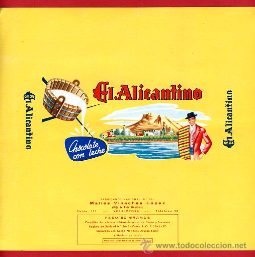 Alte Etiketten: ETIQUETA CARTEL CHOCOLATES, EL ALICANTINO , CON LECHE , VILLAJOYOSA ALICANTE , ORIGINAL, G139