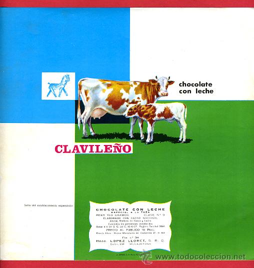 Etichette antiche: ETIQUETA CARTEL CHOCOLATES, CLAVILE&Ntilde;O , CON LECHE , VILLAJOYOSA ALICANTE , ORIGINAL, G151
