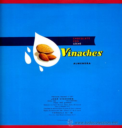 Etichette antiche: ETIQUETA CARTEL CHOCOLATES, VINACHES , ALMENDRA , VILLAJOYOSA ALICANTE , ORIGINAL, G152