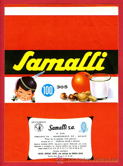 Etichette antiche: ETIQUETA CARTEL CHOCOLATES, SAMALLI , LECHE ALMENDRAS , ALICANTE , ORIGINAL, G155