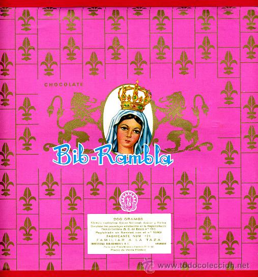 Etichette antiche: ETIQUETA CARTEL CHOCOLATES, BIB-RAMBLA , VIRGEN 200 GRAMOS , GRANADA , ORIGINAL, G170
