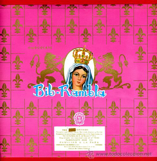Etichette antiche: ETIQUETA CARTEL CHOCOLATES, BIB-RAMBLA , VIRGEN 150 GRAMOS , GRANADA , ORIGINAL, G171