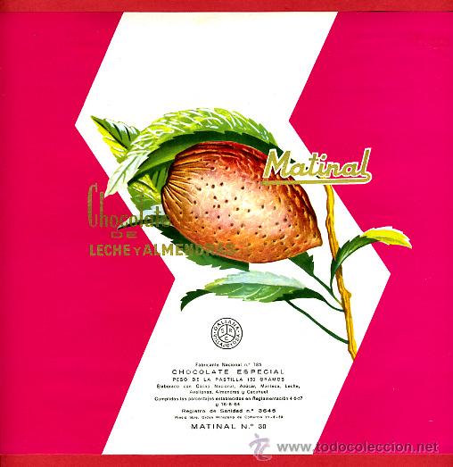 Etichette antiche: ETIQUETA CARTEL CHOCOLATES, MATINAL , LECHE ALMENDRAS , VILLAJOYOSA ALICANTE , ORIGINAL, G181