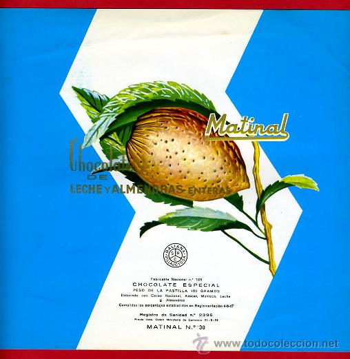 Etichette antiche: ETIQUETA CARTEL CHOCOLATES, MATINAL , ALMENDRAS ENTERAS , VILLAJOYOSA ALICANTE , ORIGINAL, G182