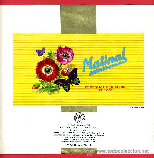 Etichette antiche: ETIQUETA CARTEL CHOCOLATES, MATINAL , CON LECHE , VILLAJOYOSA ALICANTE , ORIGINAL, G196