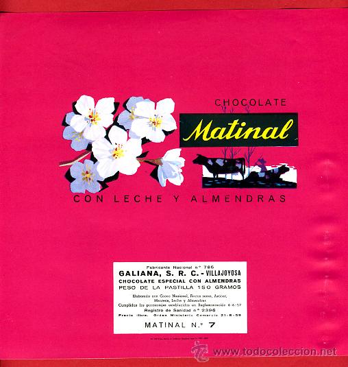 Etichette antiche: ETIQUETA CARTEL CHOCOLATES, MATINAL , LECHE ALMENDRAS , VILLAJOYOSA ALICANTE , ORIGINAL, G199