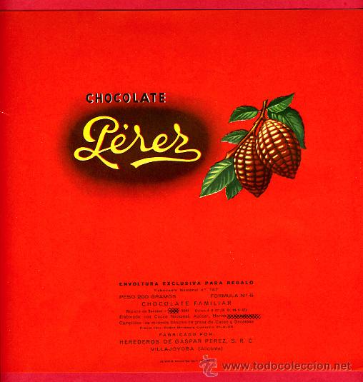 Etichette antiche: ETIQUETA CARTEL CHOCOLATES, PEREZ , FAMILIAR , VILLAJOYOSA ALICANTE , ORIGINAL, G210