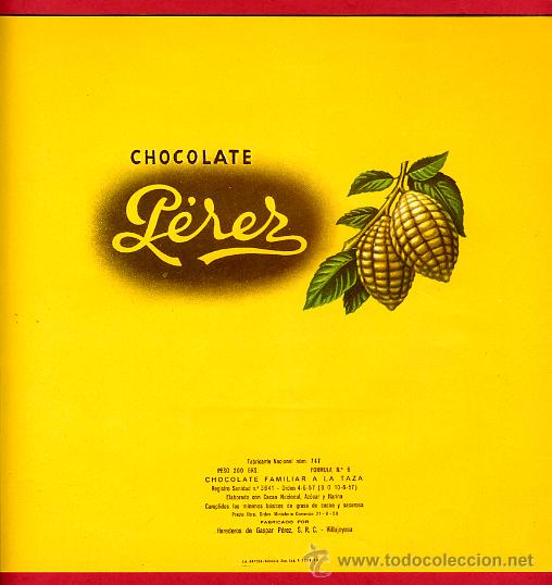 Etichette antiche: ETIQUETA CARTEL CHOCOLATES, PEREZ , FAMILIAR TAZA , VILLAJOYOSA ALICANTE , ORIGINAL, G215
