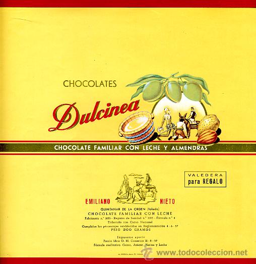 Etiquetas antiguas: ETIQUETA CARTEL CHOCOLATES, DULCINEA, QUIJOTE, ALMENDR ,QUINTANAR DE LA ORDEN TOLEDO ,ORIGINAL, G235