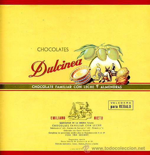 Etiquetas antiguas: ETIQUETA CARTEL CHOCOLATES, DULCINEA, QUIJOTE, ALMENDRA ,QUINTANAR DE LA ORDEN TOLEDO,ORIGINAL, G237
