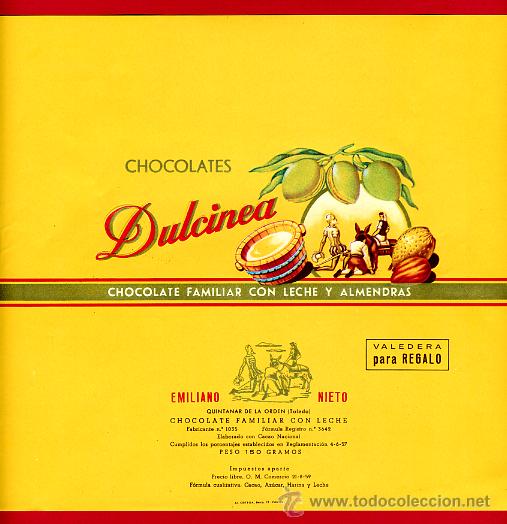 Etiquetas antiguas: ETIQUETA CARTEL CHOCOLATES, DULCINEA, QUIJOTE, REGALO ,QUINTANAR DE LA ORDEN TOLEDO,ORIGINAL, G238